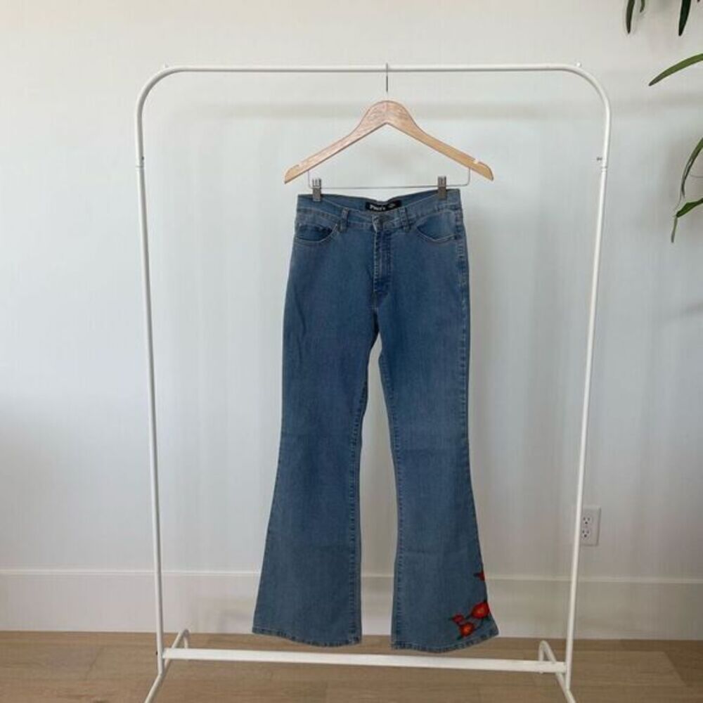 Piers Wide Leg Jeans with Embroidery Embroidered